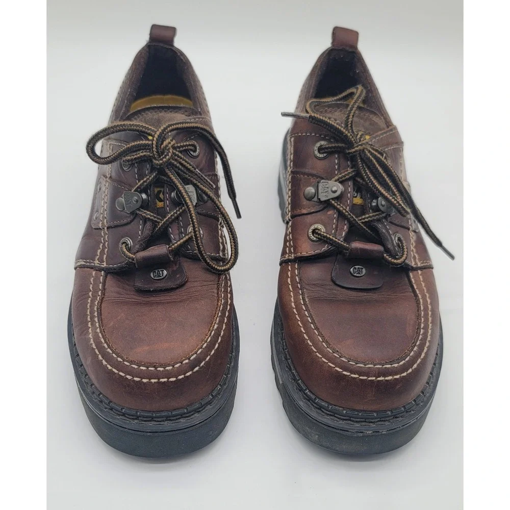 CAT Tracks Caterpillar Leather Oxford Shoes Brown Lug Sole Y2K Mens 10